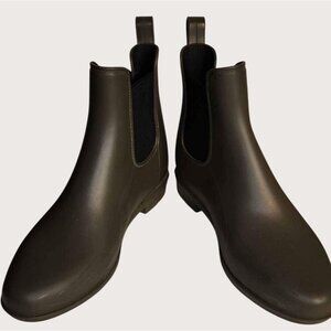 Chelsea Ankle Rain Boots In Olive Green Waterproof Rubber & Elastic Panel SH